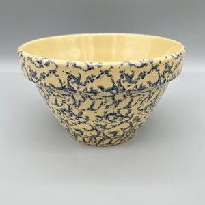 VTG R.R.P. Co Blue Spongeware Mixing Bowl 9" Robinson Ransbottom Roseville EUC